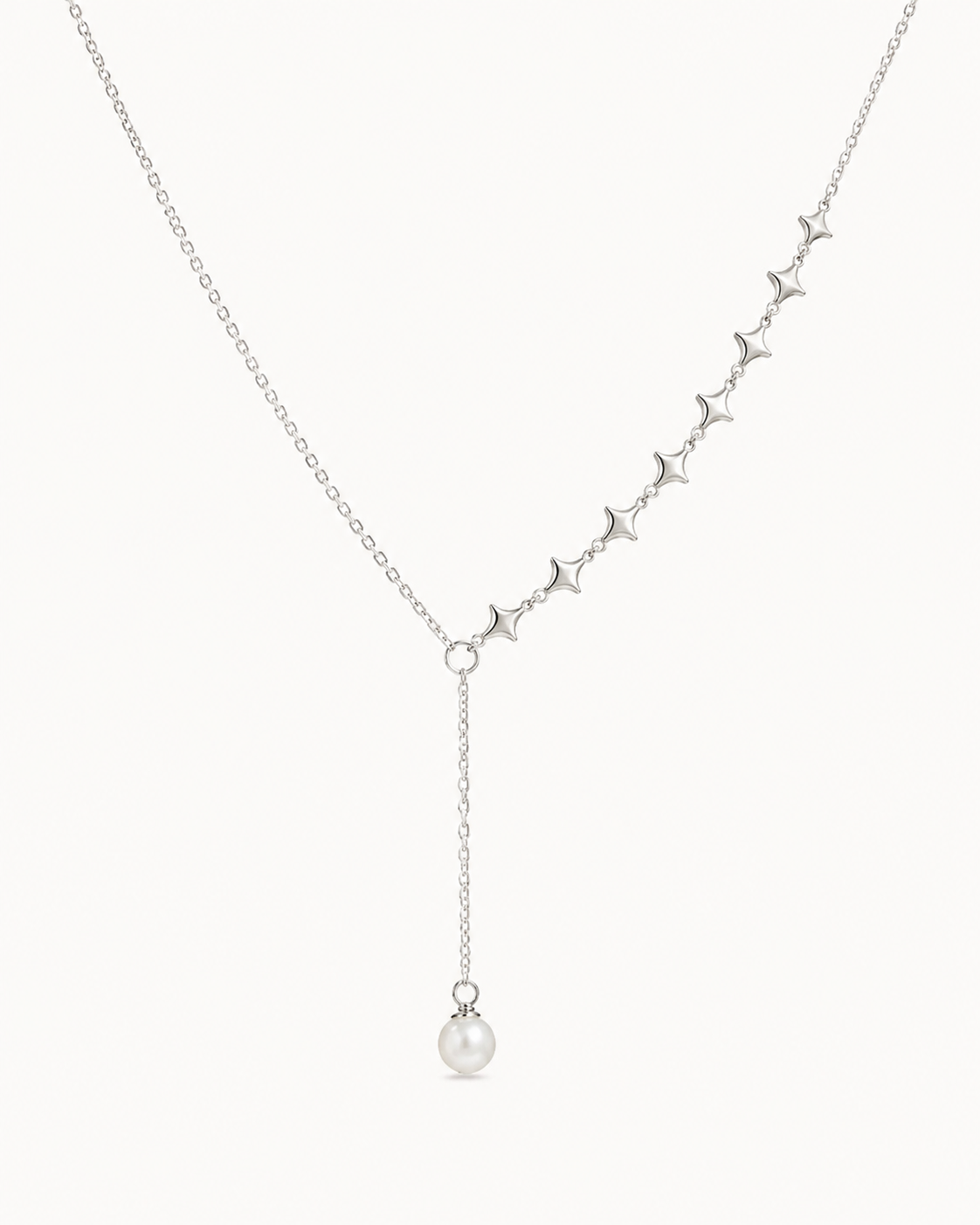 Gehana Celeste Pearl Drop Y Necklace – Silver Finish