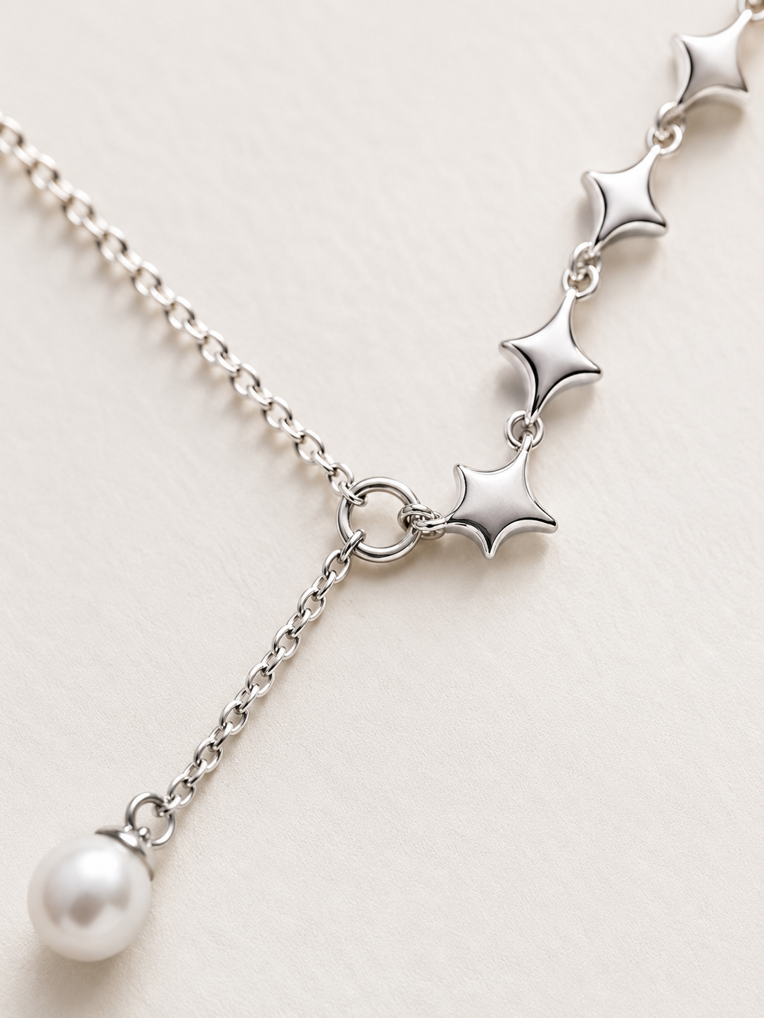Gehana Celeste Pearl Drop Y Necklace – Silver Finish
