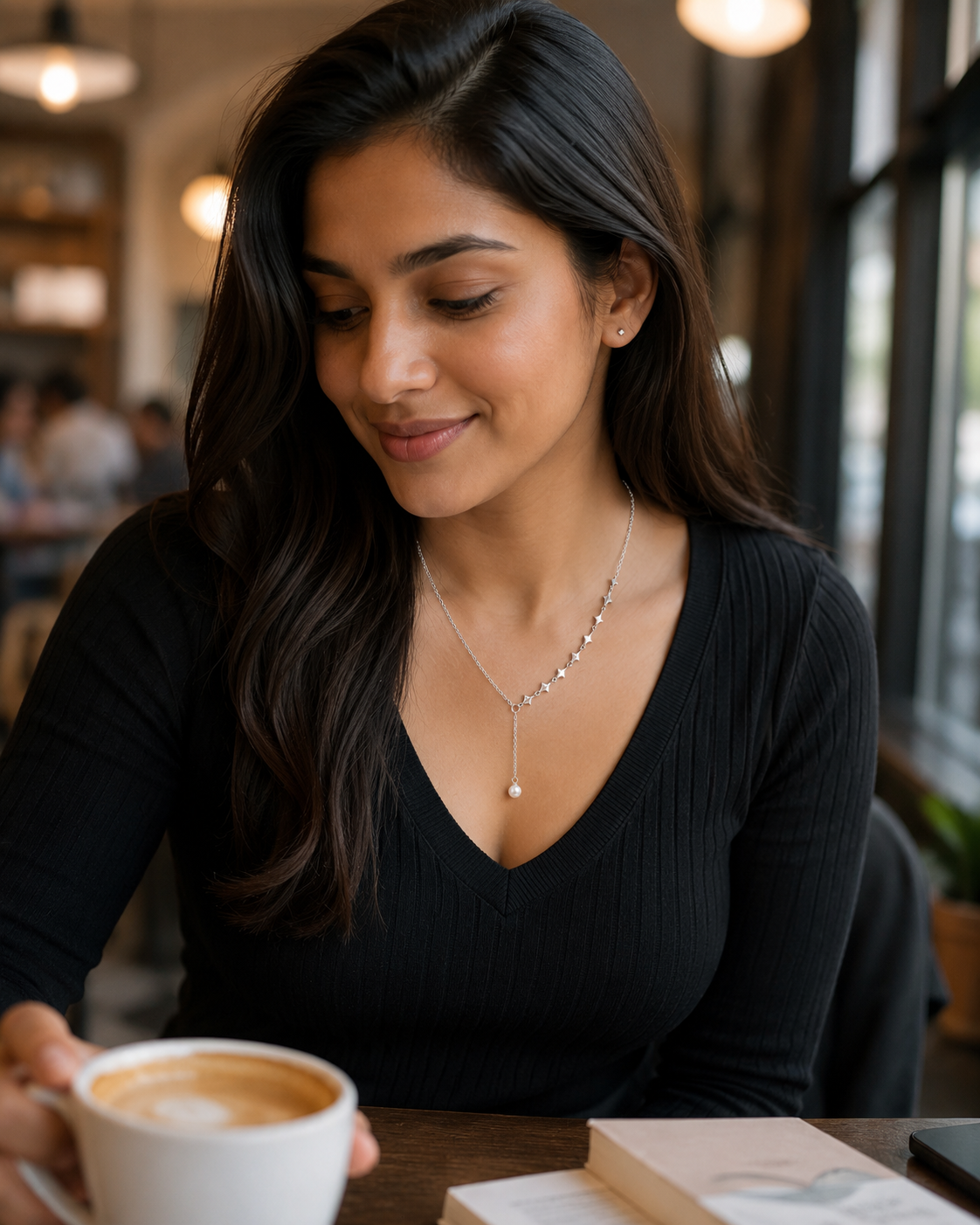 Gehana Celeste Pearl Drop Y Necklace – Silver Finish